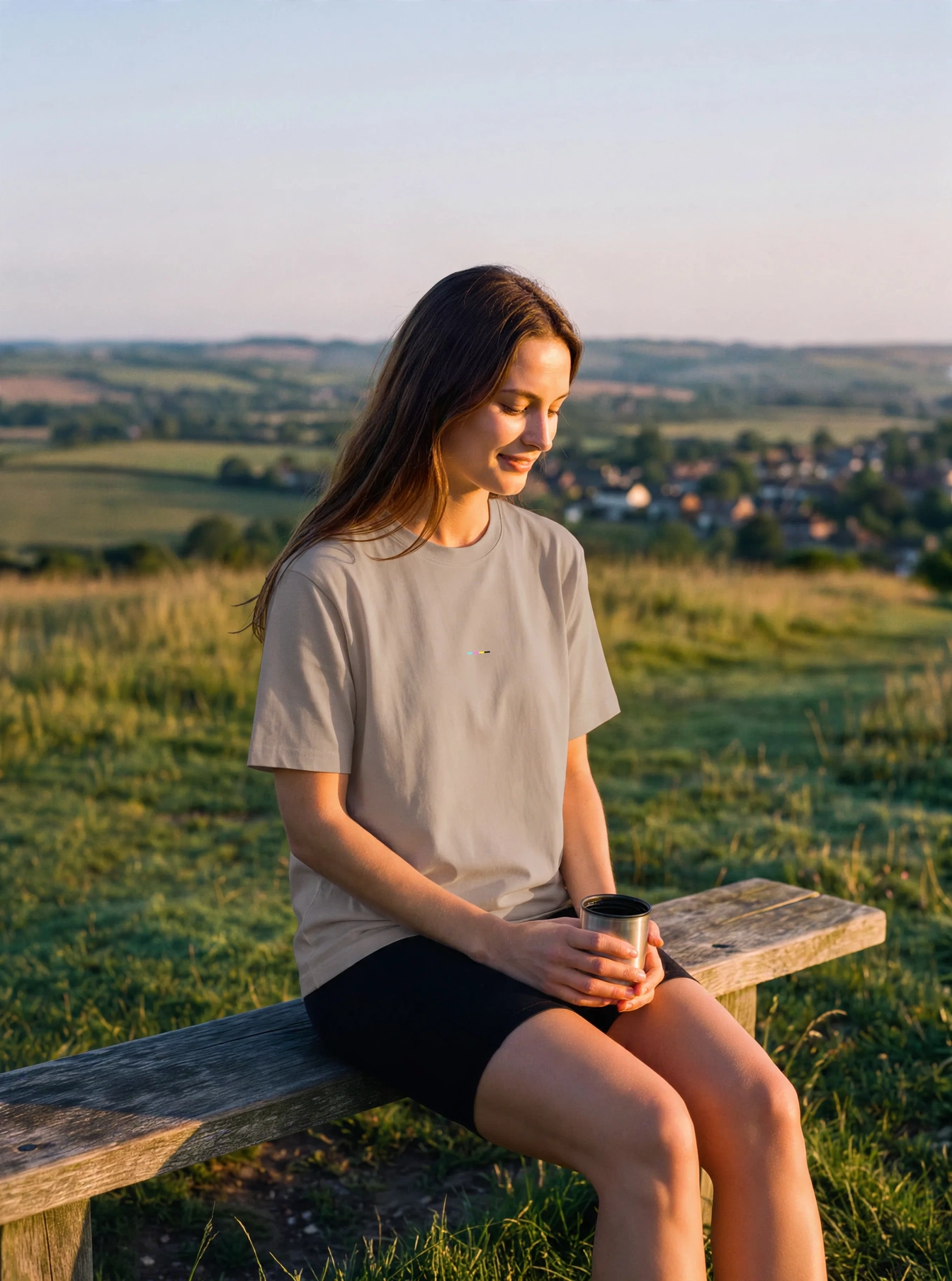 Taupe T-Shirt, front view, on model