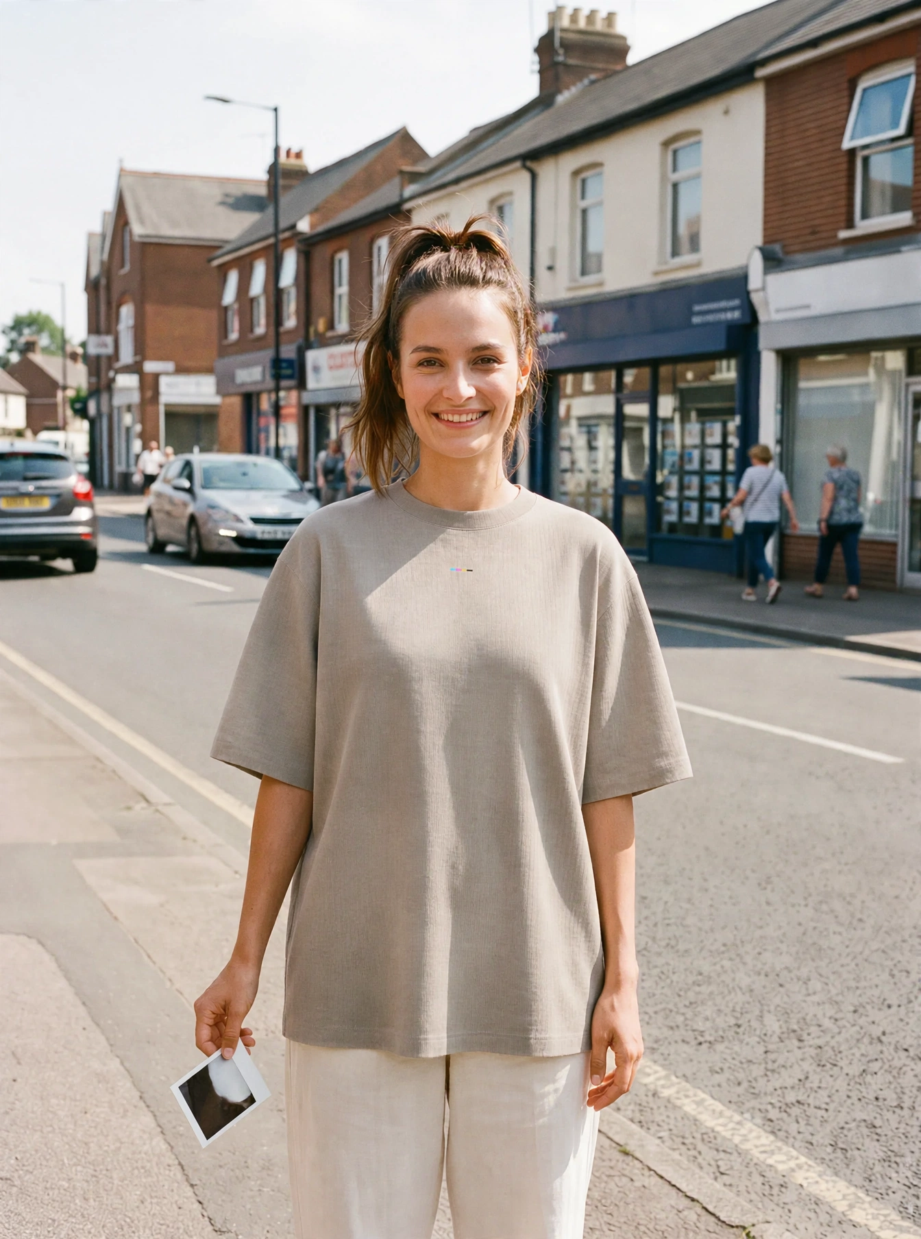 Stone Oversized T-Shirt, front view, on model