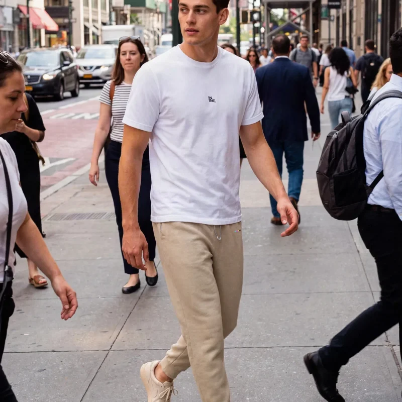 Oat Joggers, front view, on model