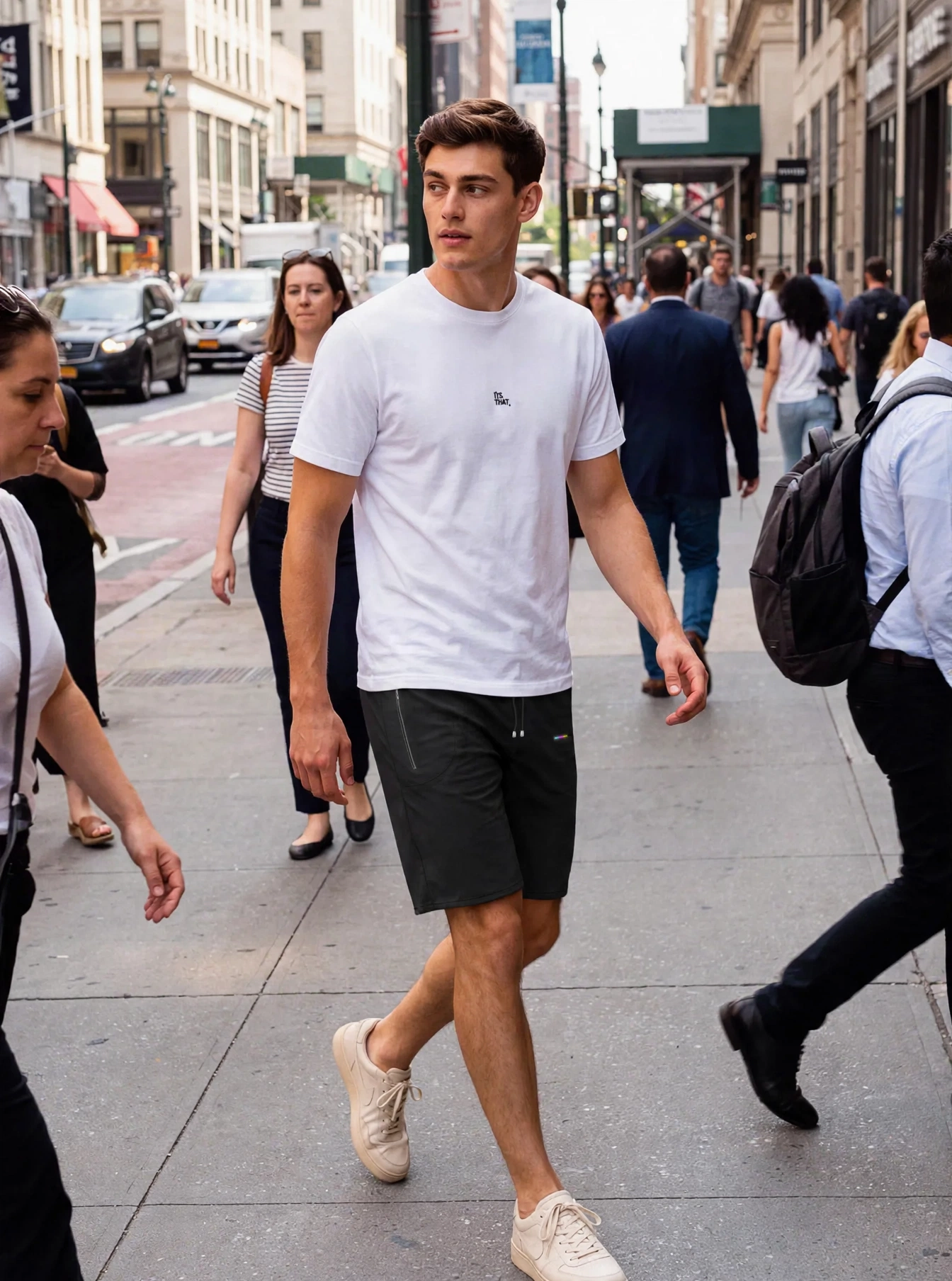 Charcoal Shorts, front view, on model