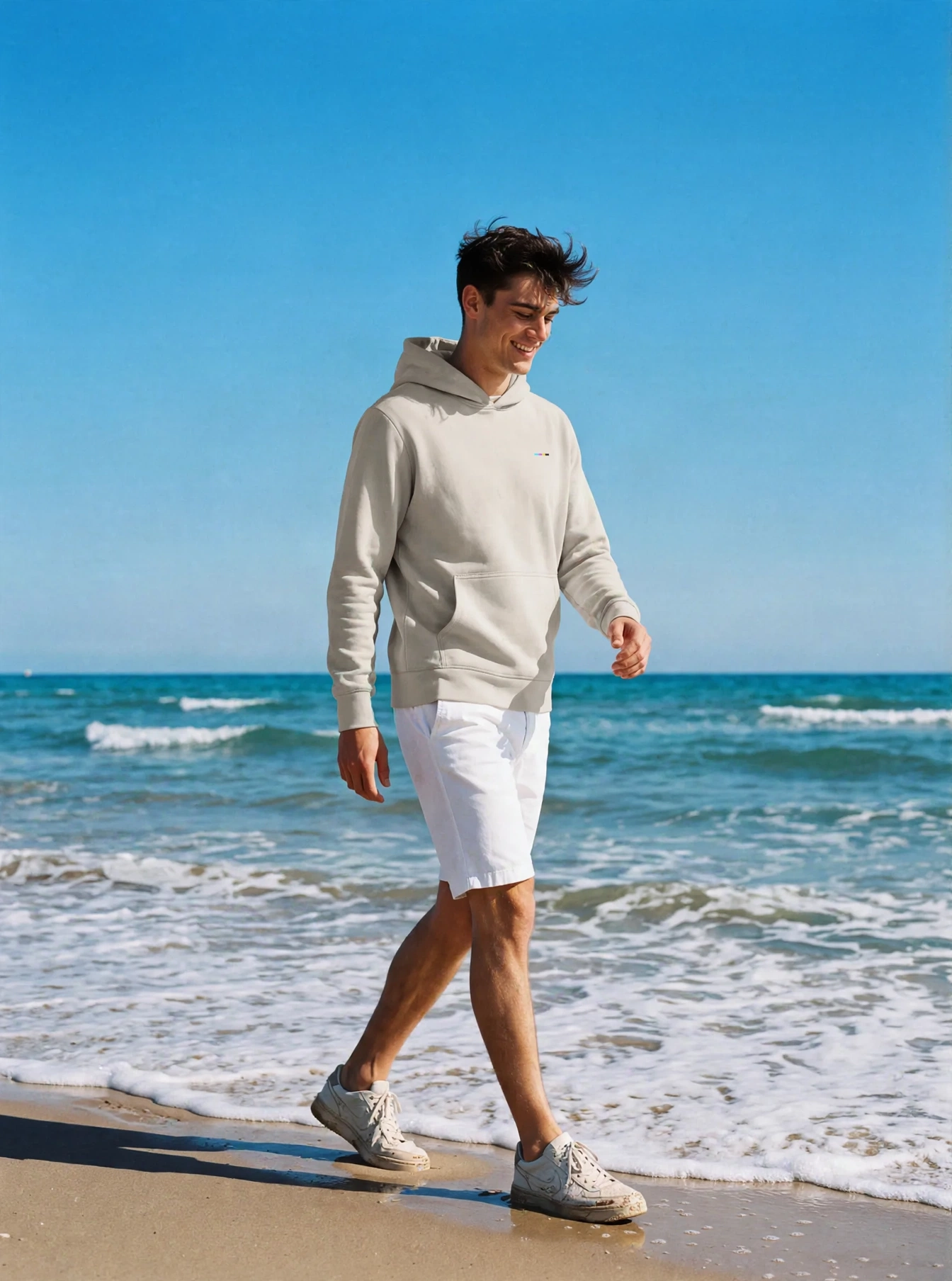 Stone Cloudfade Hoodie, front view, on model