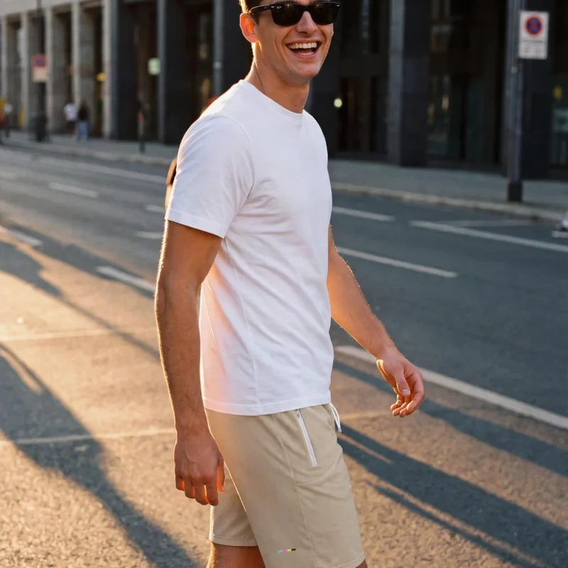 Oat Shorts, front view, on model