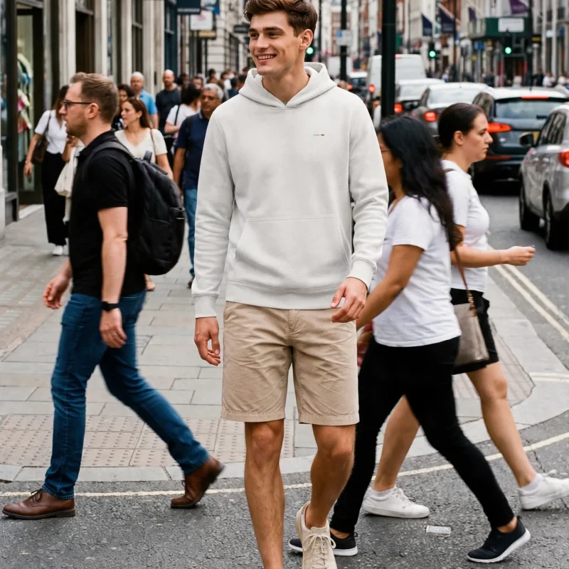 Chalk Hoodie, front view, on model