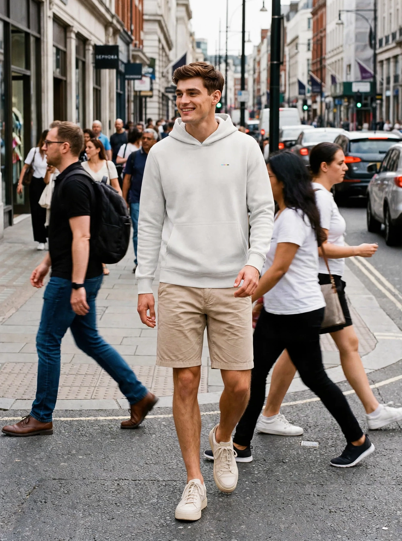 Chalk Hoodie, front view, on model