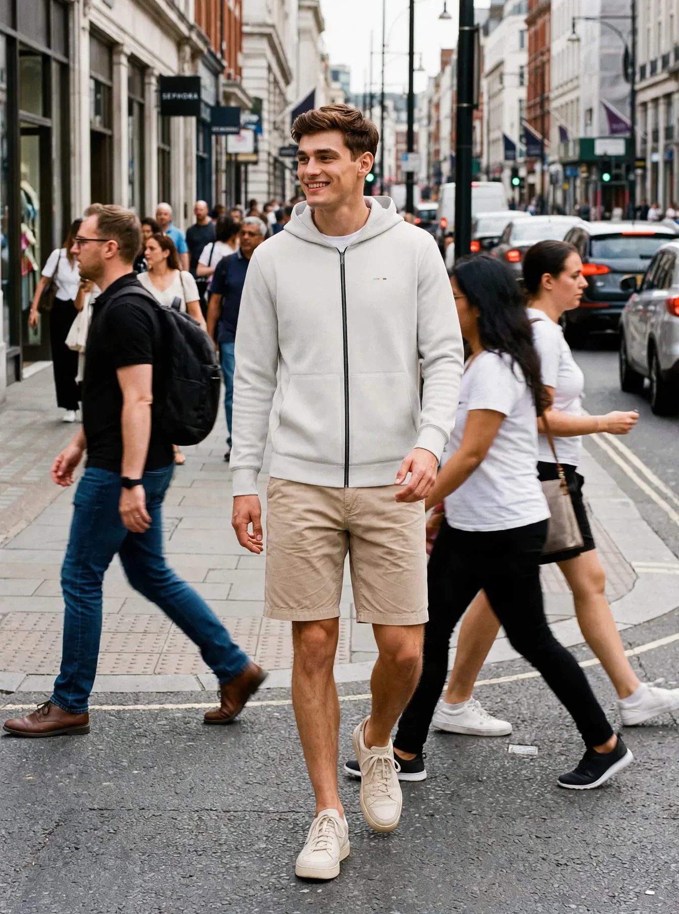 Chalk Hoodie, front view, on model