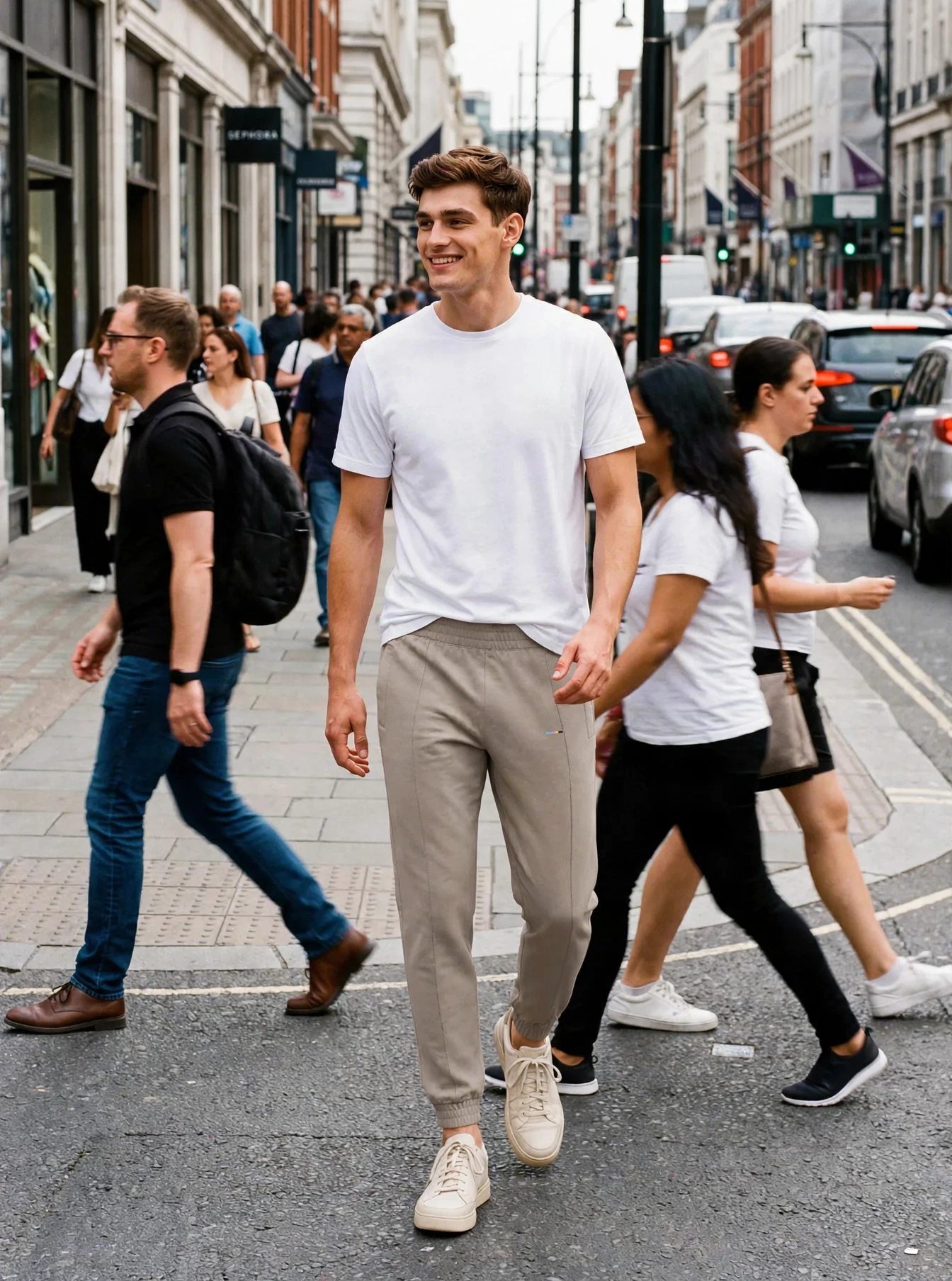 Taupe Joggers LIMITED, front view, on model