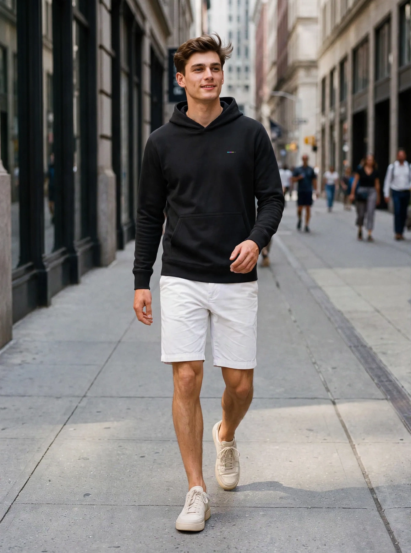 Charcoal Hoodie, front view, on model