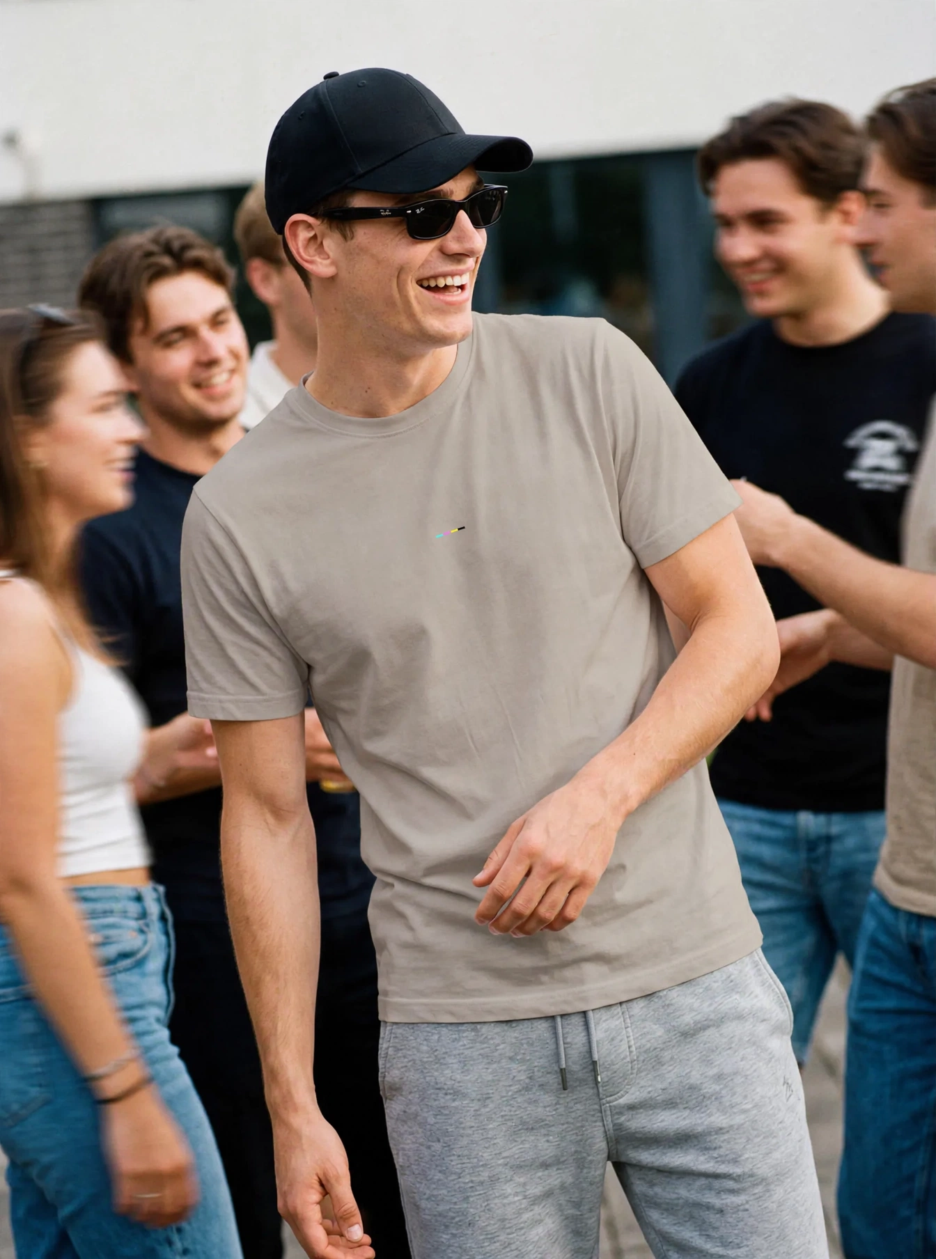 Taupe T-Shirt, front view, on model