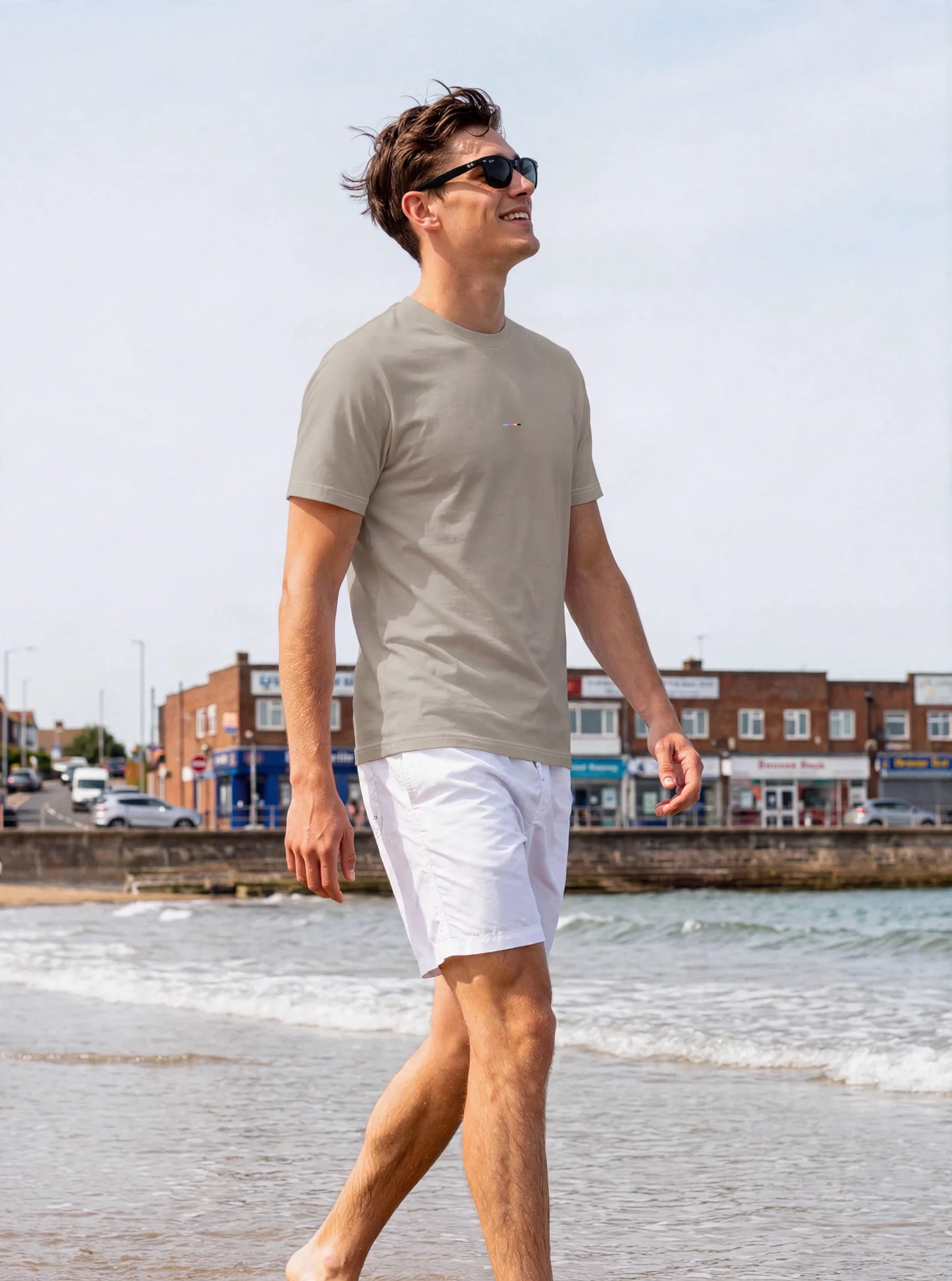 Taupe Cloudfade T-Shirt, front view, on model