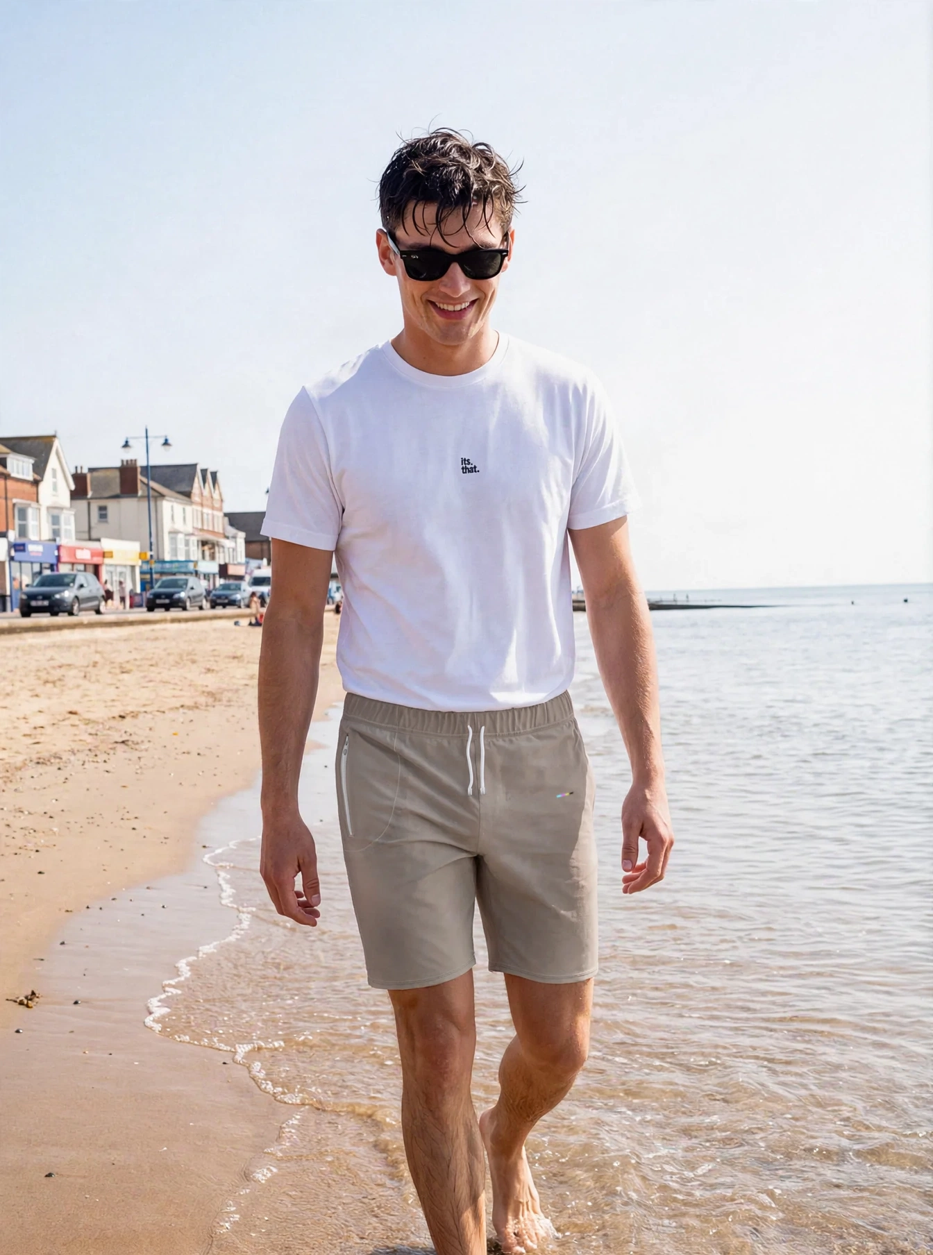 Taupe Cloudfade Shorts, front view, on model