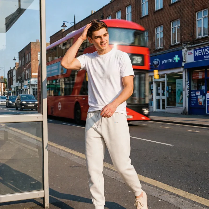 Chalk Joggers, front view, on model