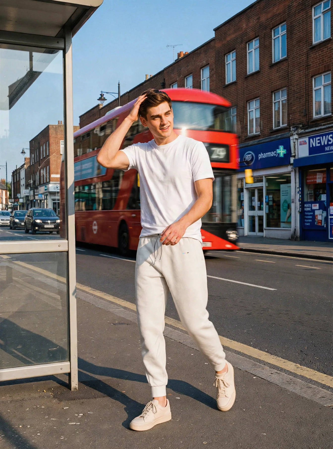 Chalk Joggers, front view, on model