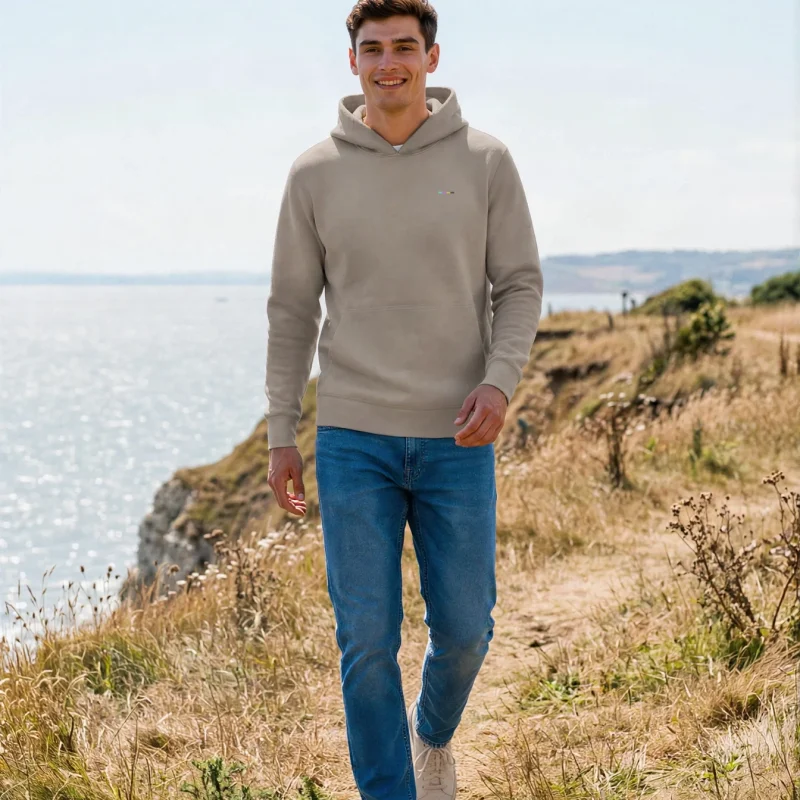 Taupe Cloudfade Hoodie, front view, on model