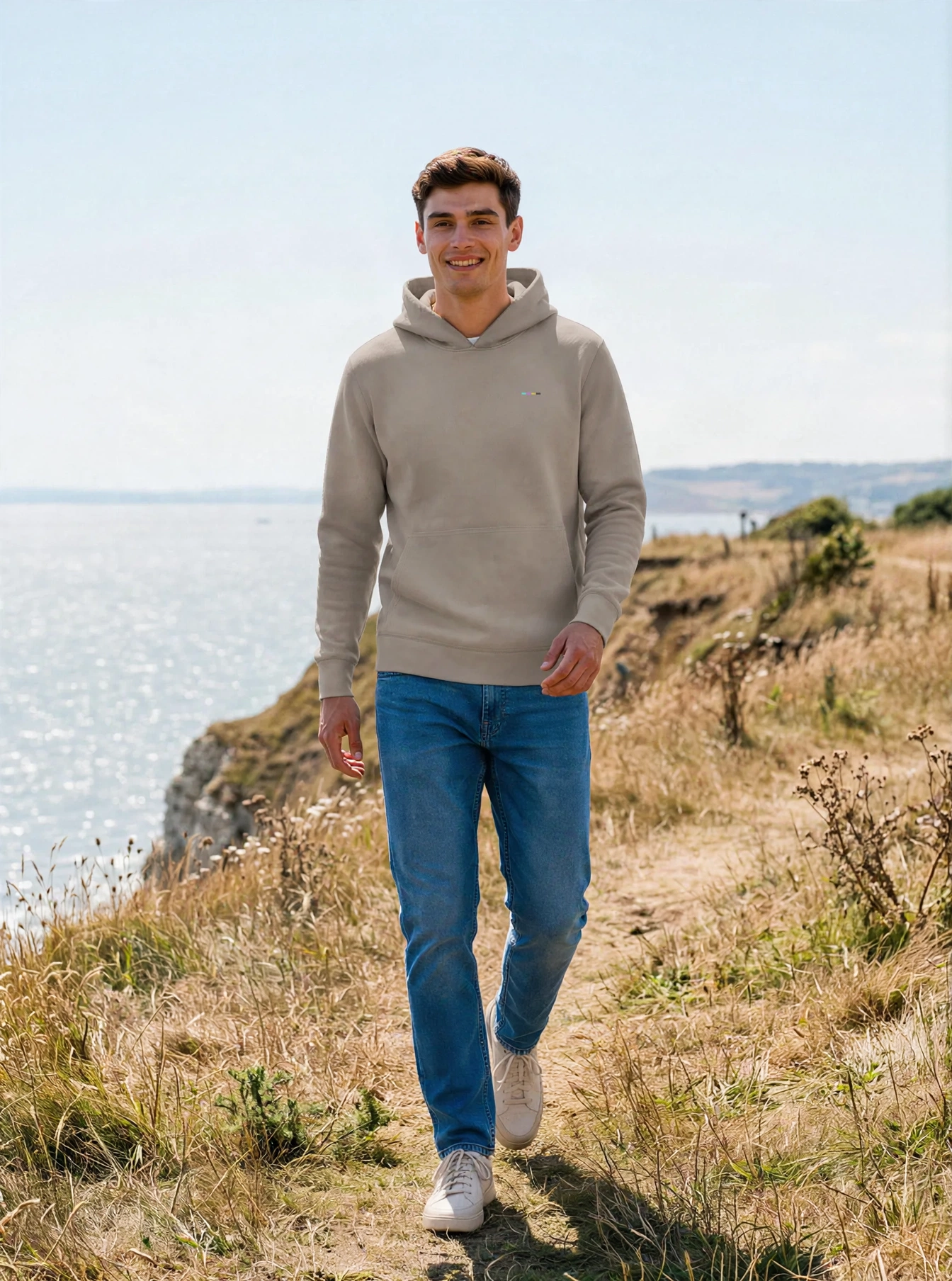 Taupe Cloudfade Hoodie, front view, on model
