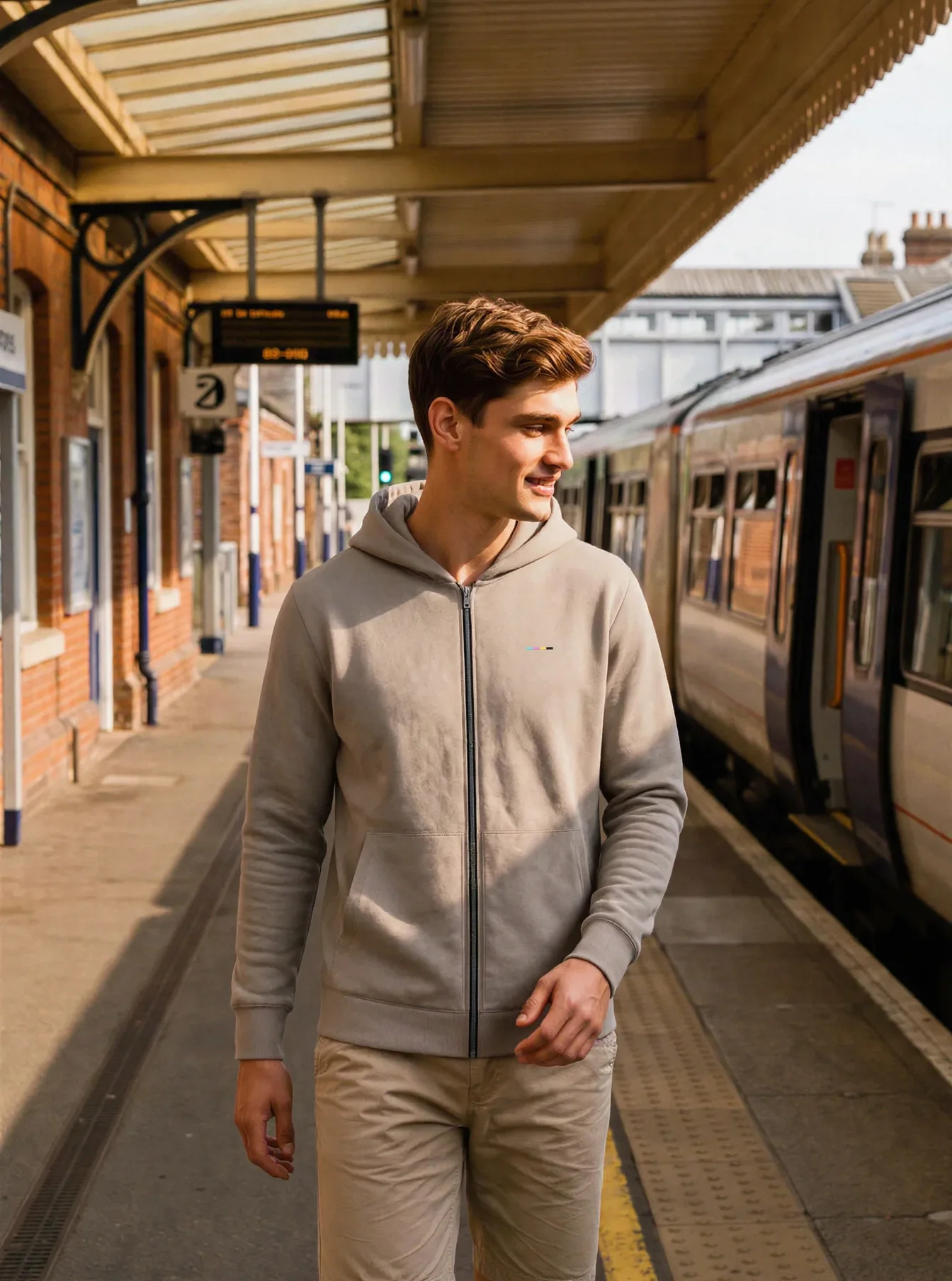 Taupe Cloudfade Hoodie, front view, on model