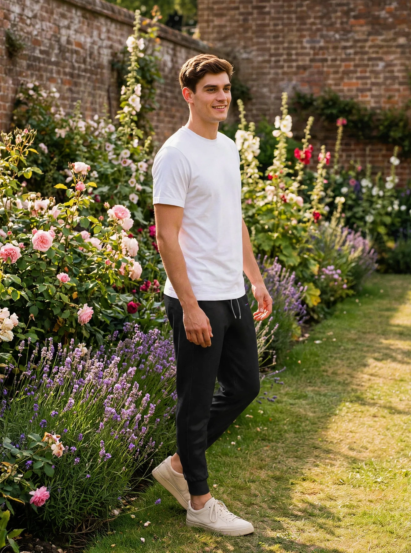 Black Joggers, front view, on model