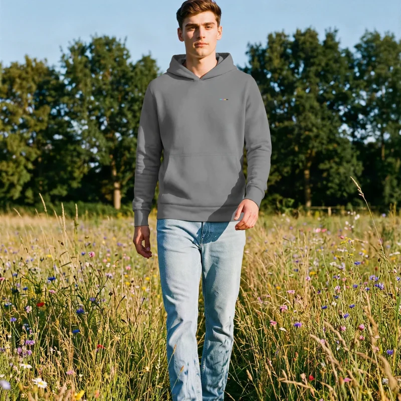 Ash Hoodie, front view, on model
