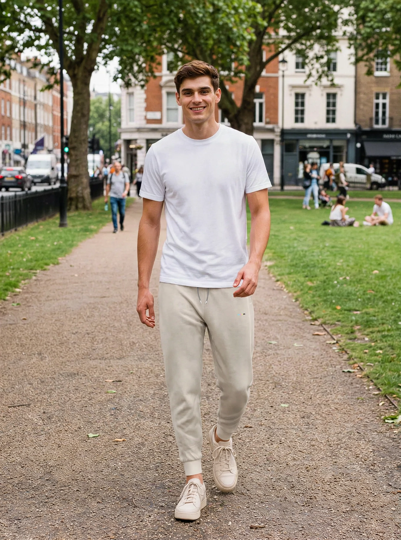 Stone Cloudfade Joggers, front view, on model