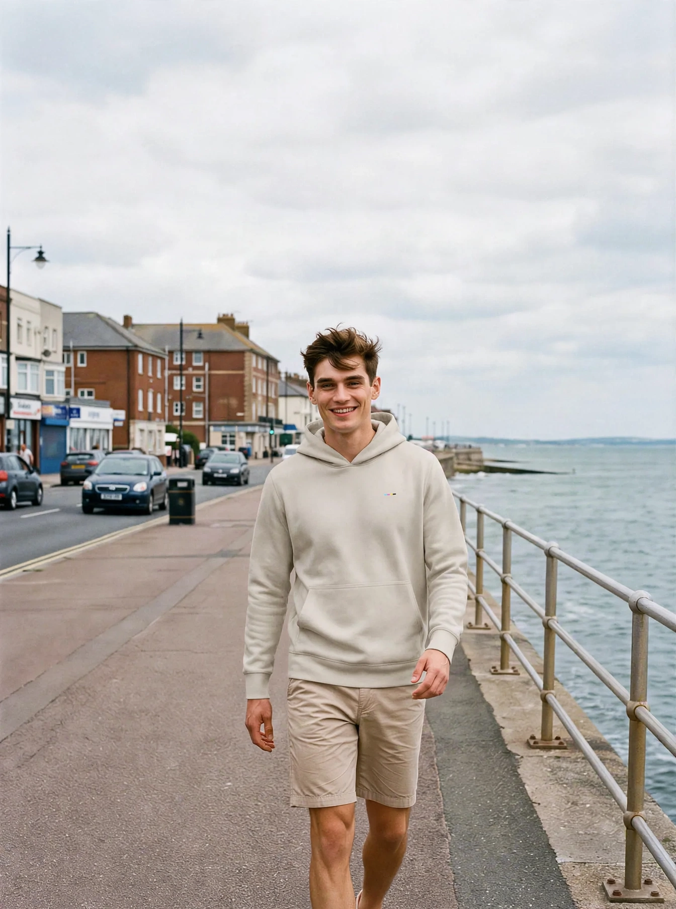 Stone Cloudfade Hoodie, front view, on model