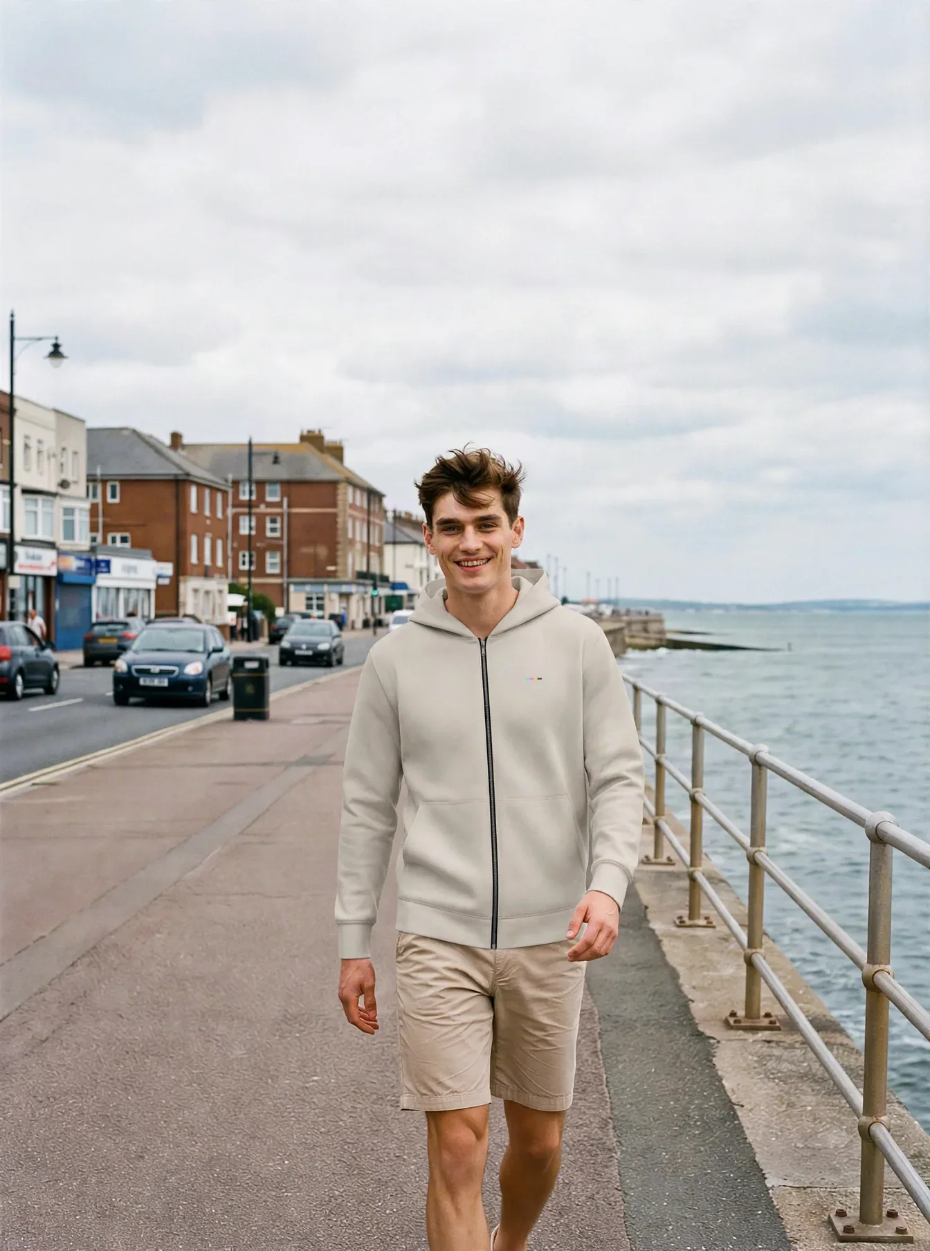 Stone Cloudfade Hoodie, front view, on model