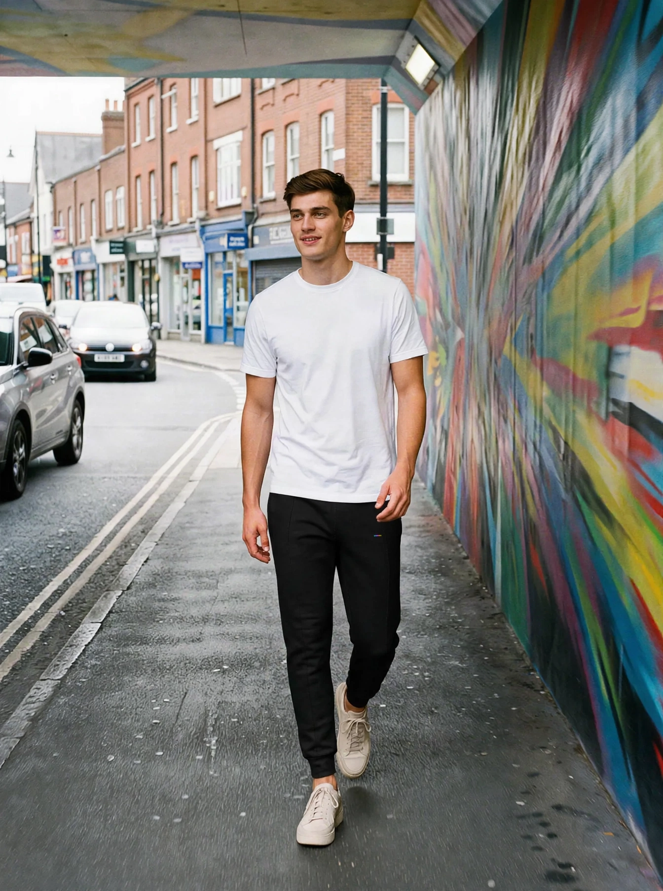 Black Joggers LIMITED, front view, on model
