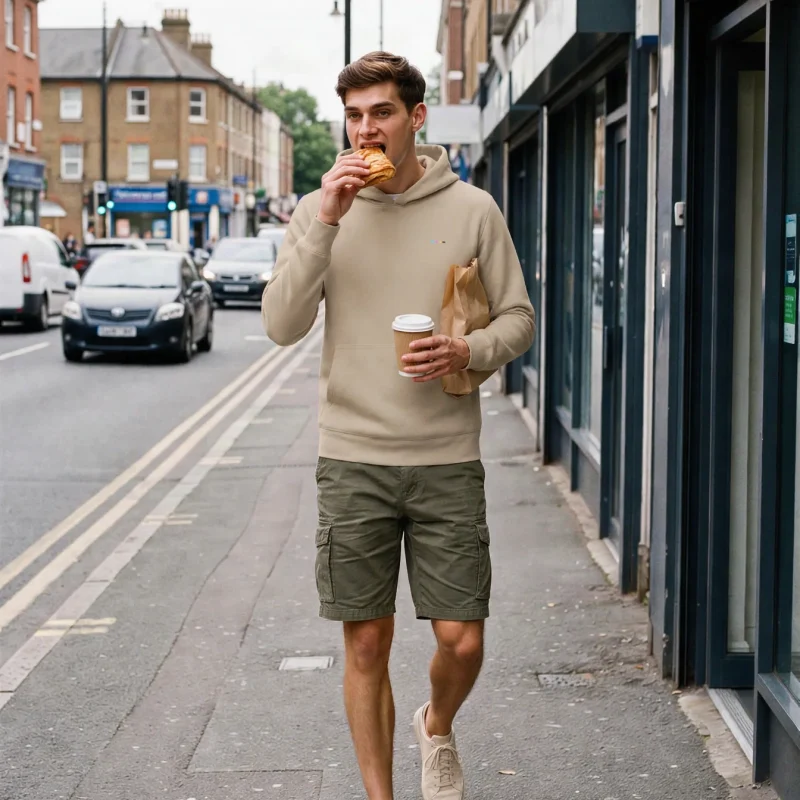 Oat Hoodie, front view, on model