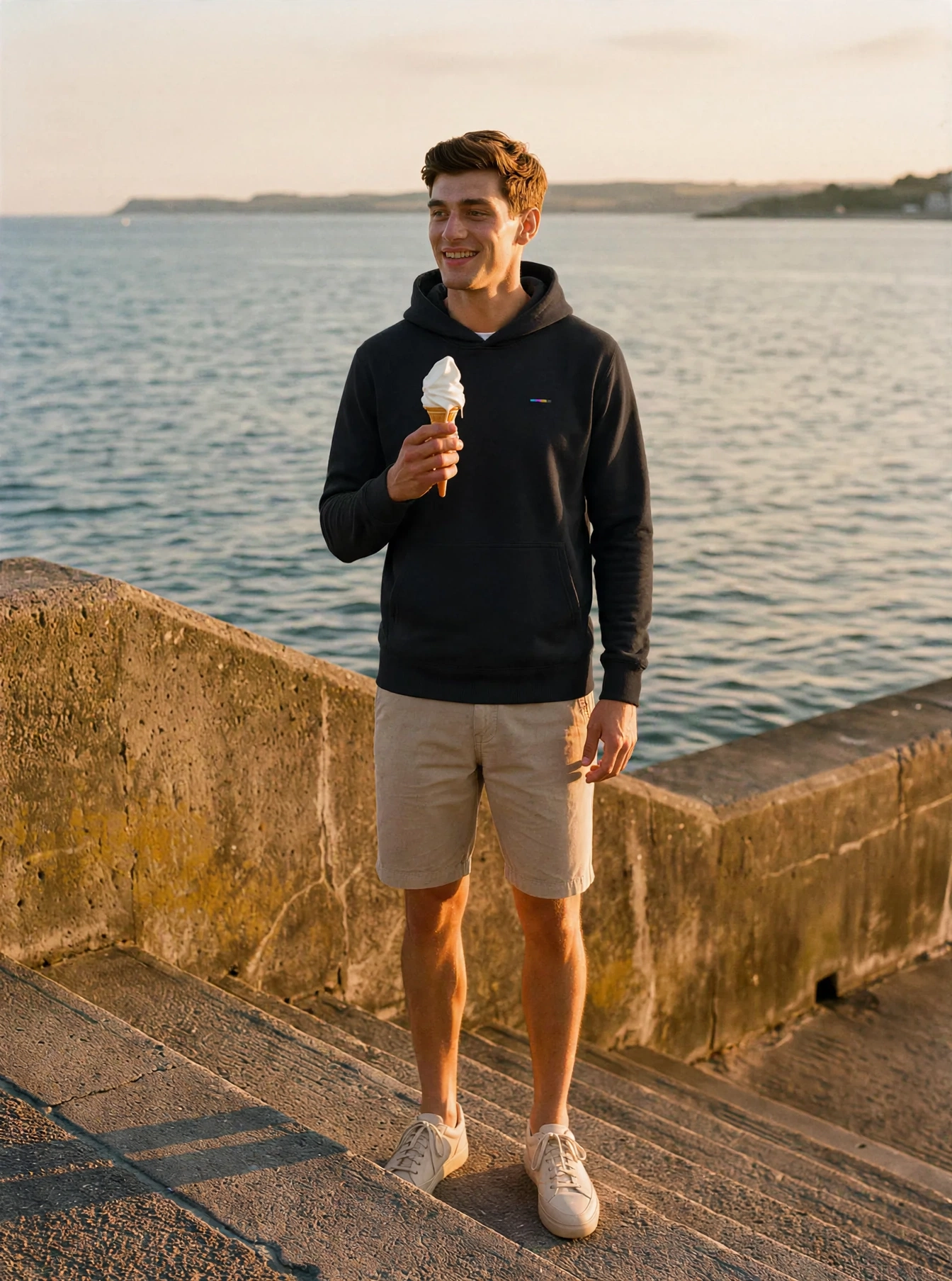 Charcoal Hoodie, front view, on model