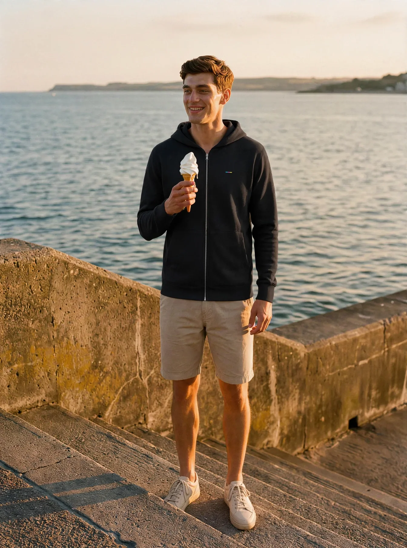 Charcoal Hoodie, front view, on model