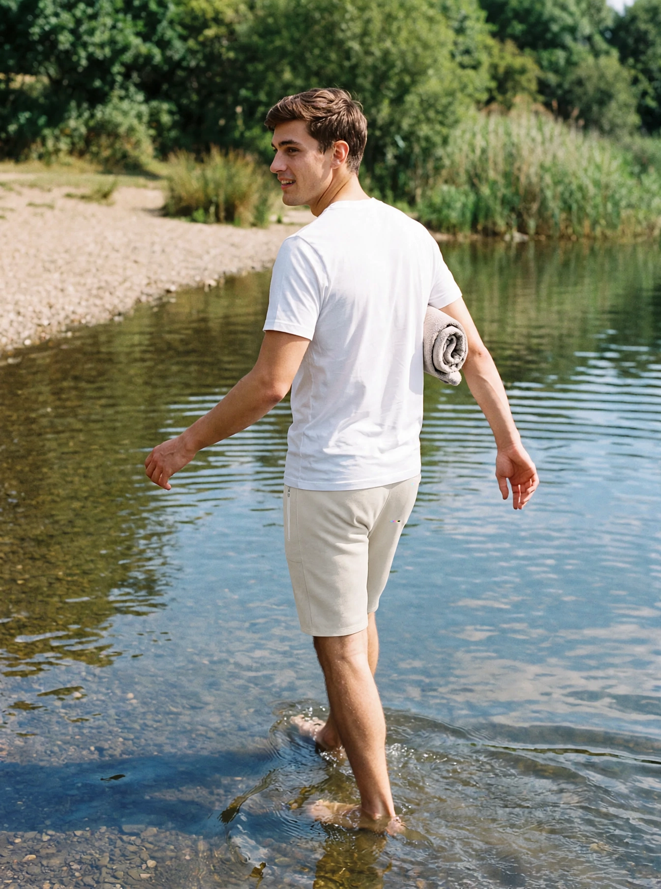 Stone Cloudfade Shorts, front view, on model