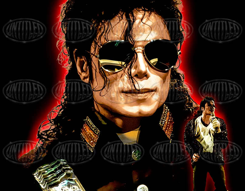 Bootleg-style Michael Jackson t-shirt design featuring vintage halftone graphics and distressed typography on a dark background