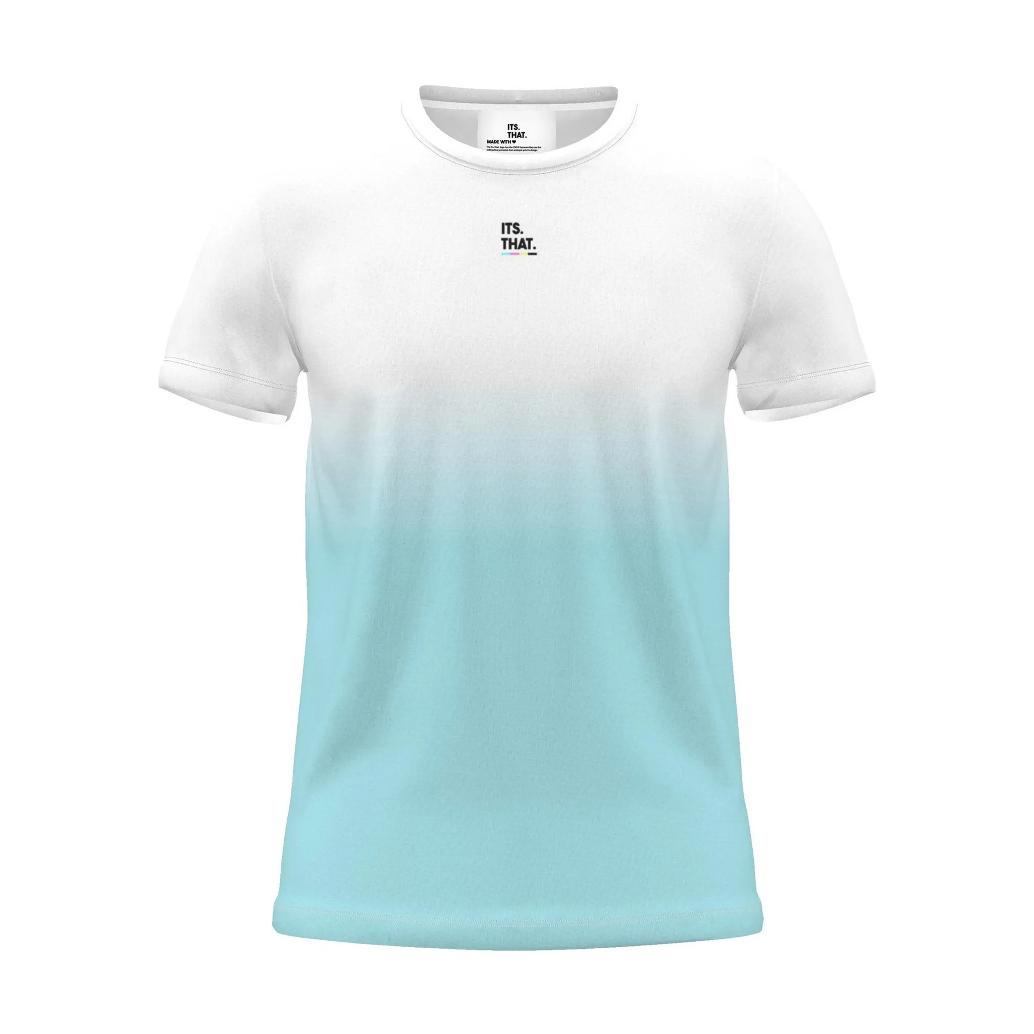 Its.That. logo tee, cyan dip, front view