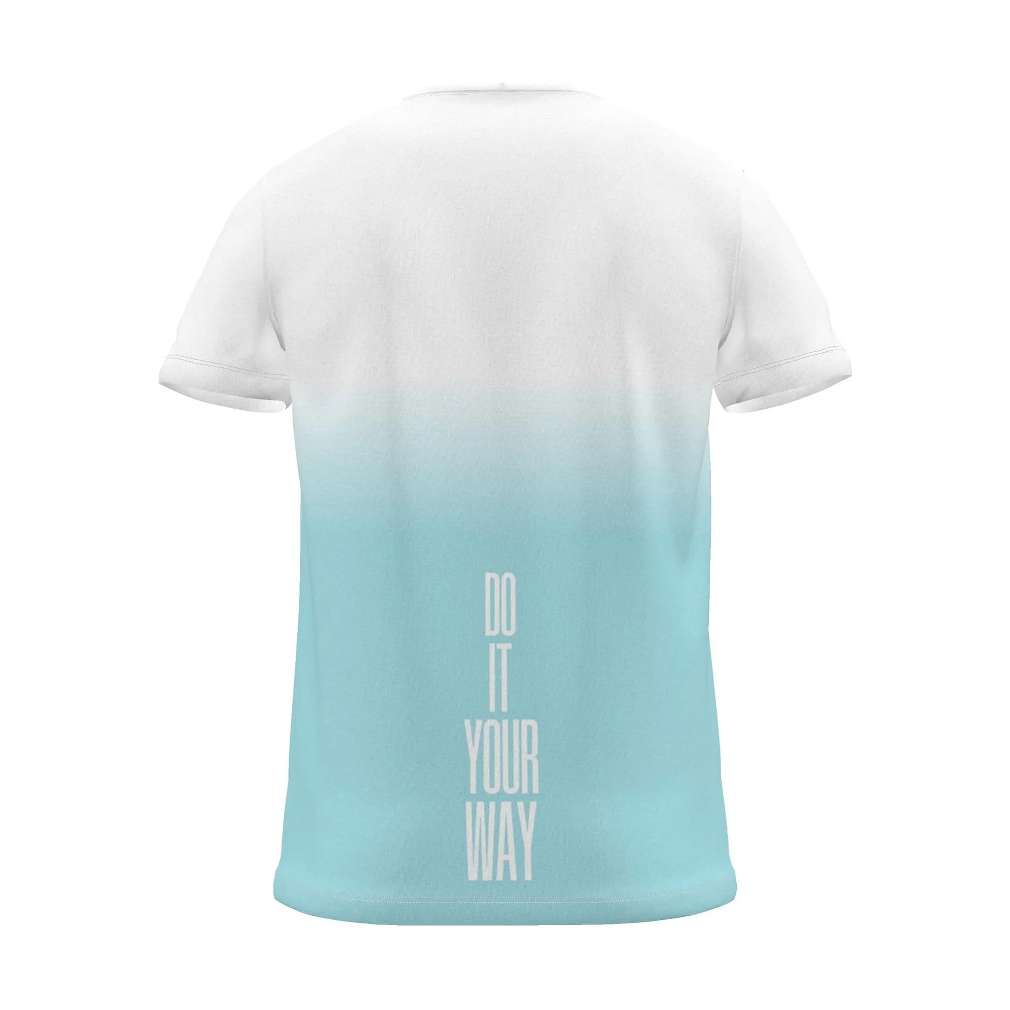 "DO IT YOUR WAY" Backprint Tee, cyan dip, back view