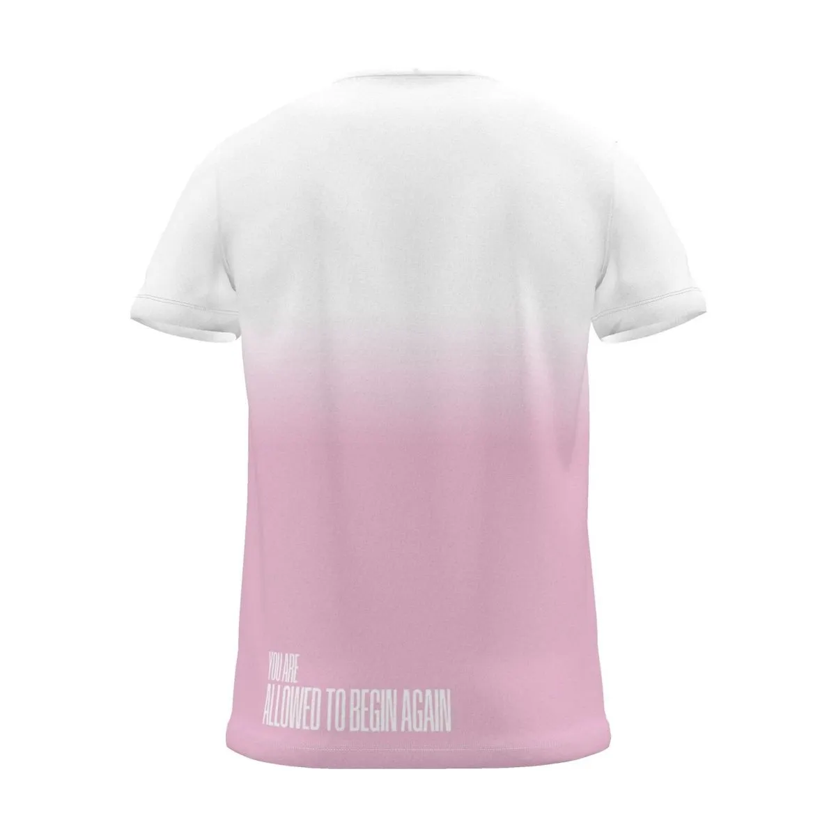"You're allowed to begin again" Backprint Tee, magenta dip, back view