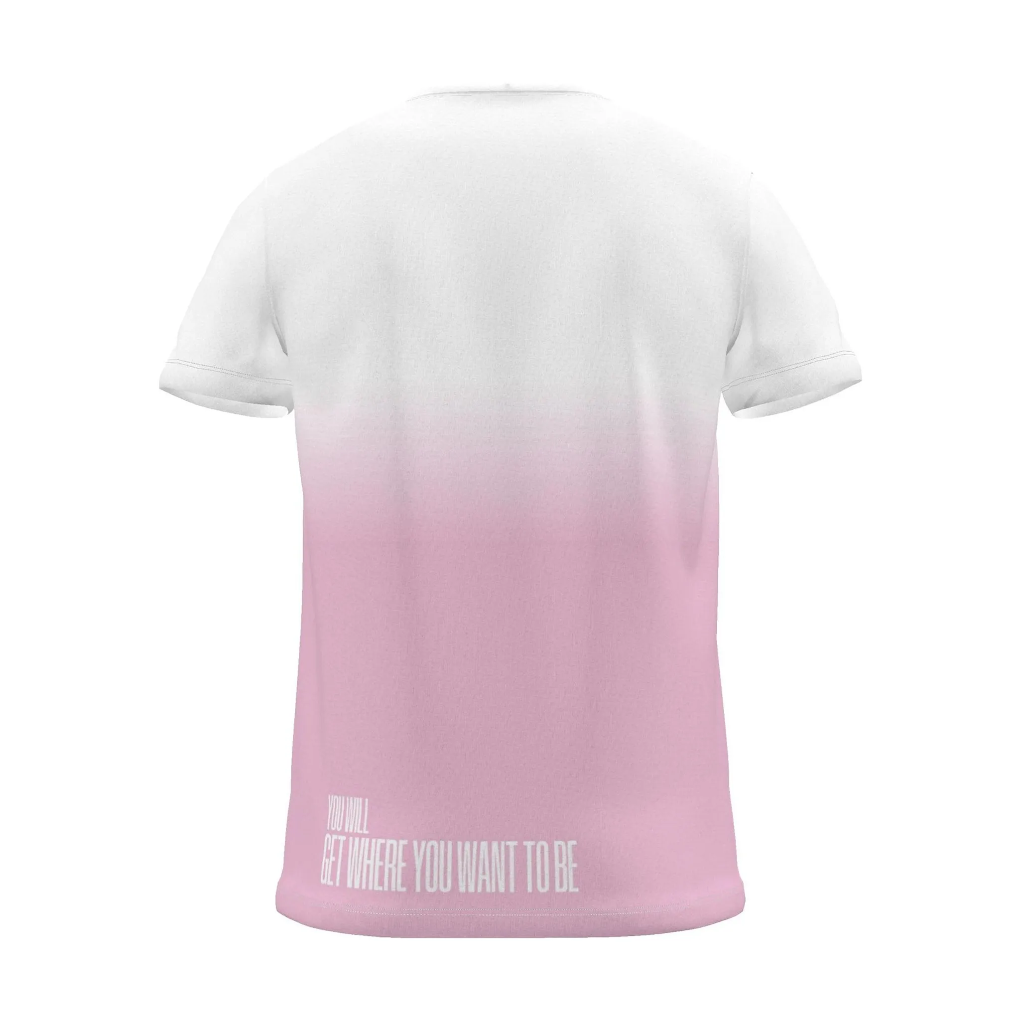 "you will get to where you want to be" Backprint Tee (Hem Print), magenta dip, back view
