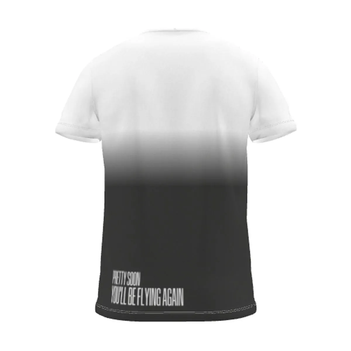 "pretty soon, you'll be flying again" Backprint Tee (Hem Print), charcoal dip, back view