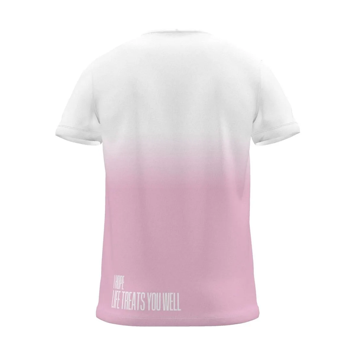 "I hope life treats you well" Backprint Tee, magenta dip, back view