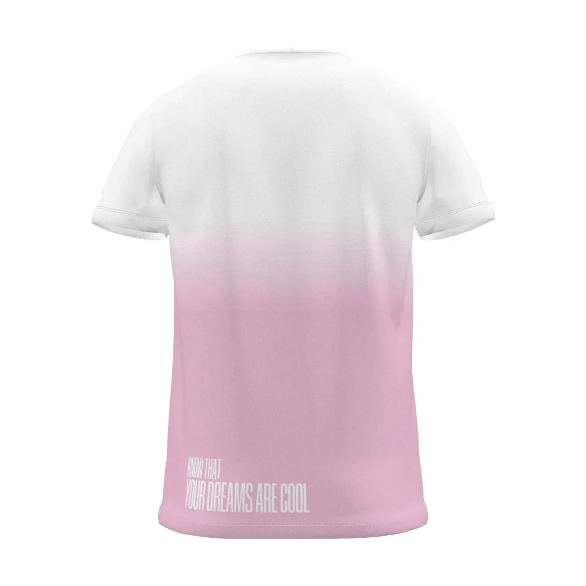 "Your dreams are cool" Backprint Tee, magenta dip, back view