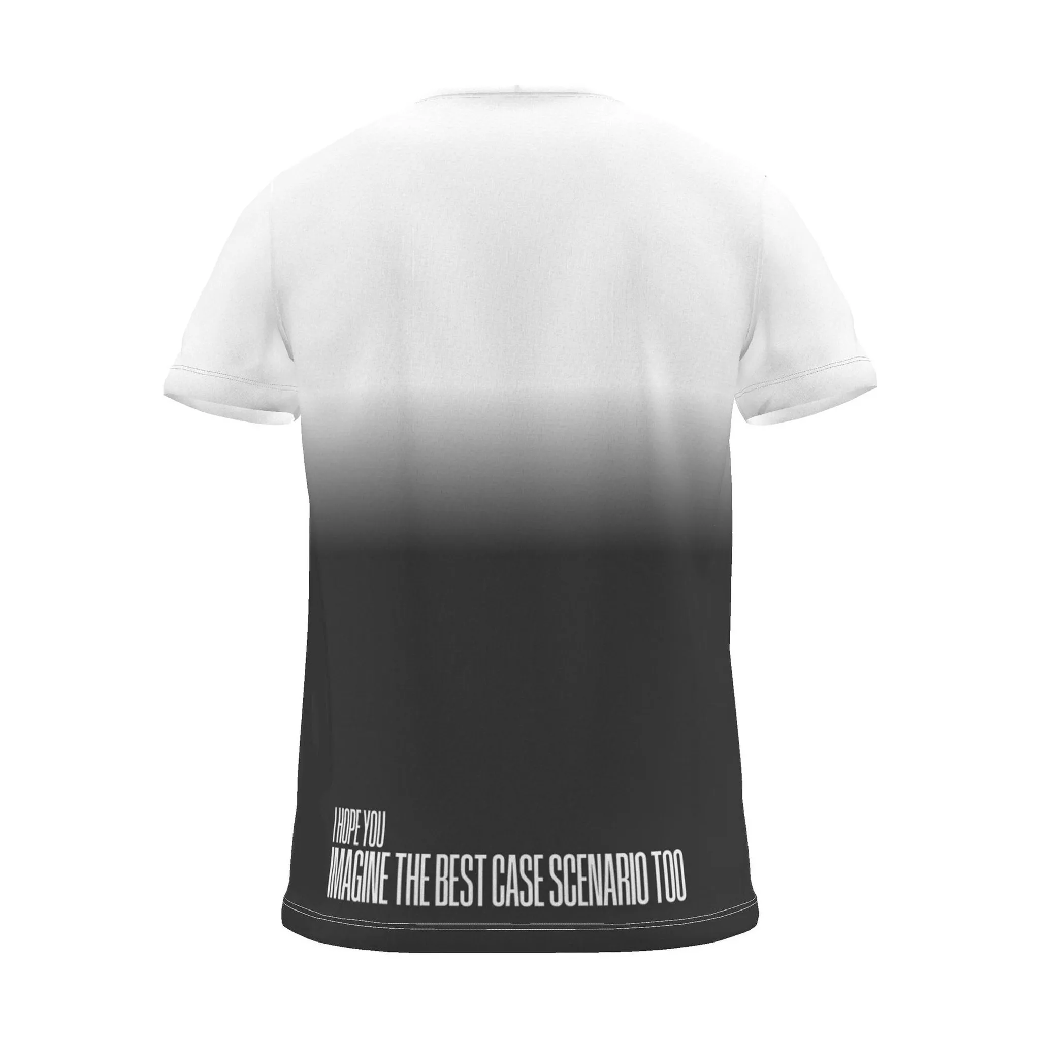 "imagine the best case scenario too" Backprint Tee (Hem Print), charcoal dip, back view