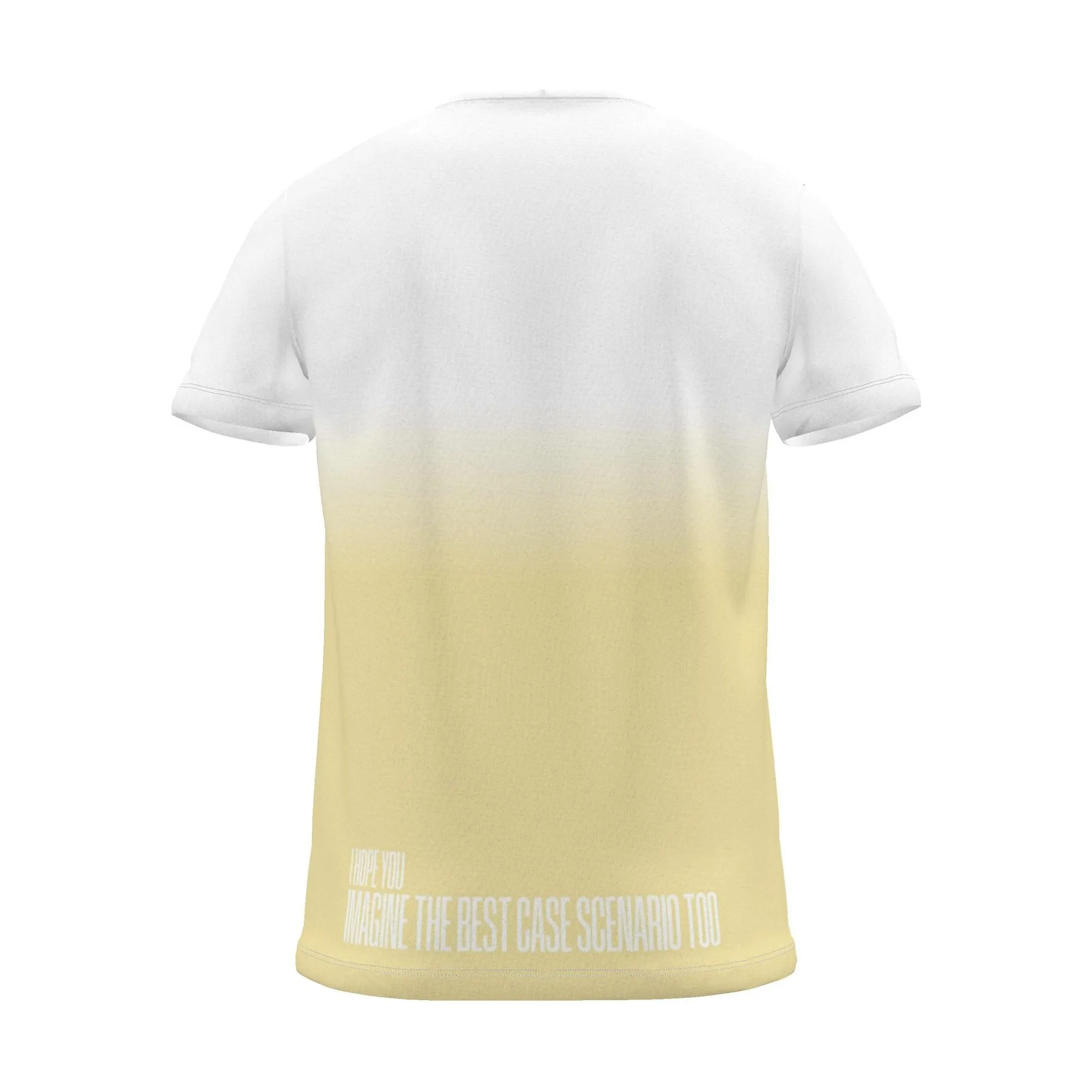 "imagine the best case scenario too" Backprint Tee (Hem Print), yellow dip, back view