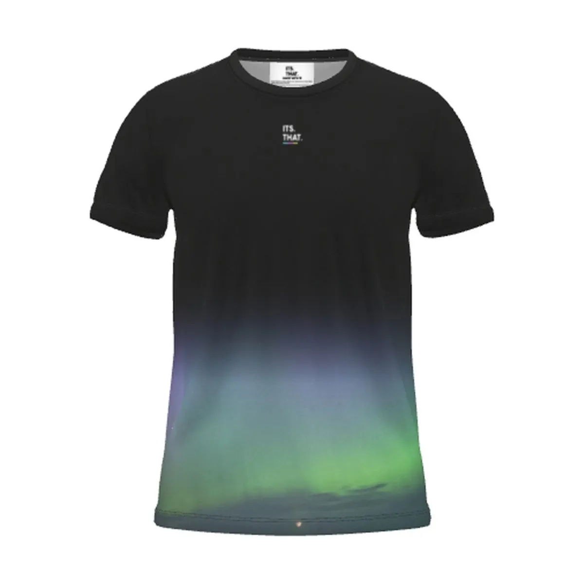 Its.That. Aurora Sky (Black All-Over Tee), front view